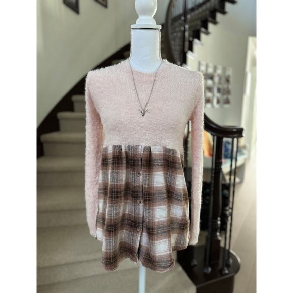 Upcycled Princess Polly Sweater and Flannel = Tunic Size S - 1 DAY QUICK SHIP - Picture 2 of 4